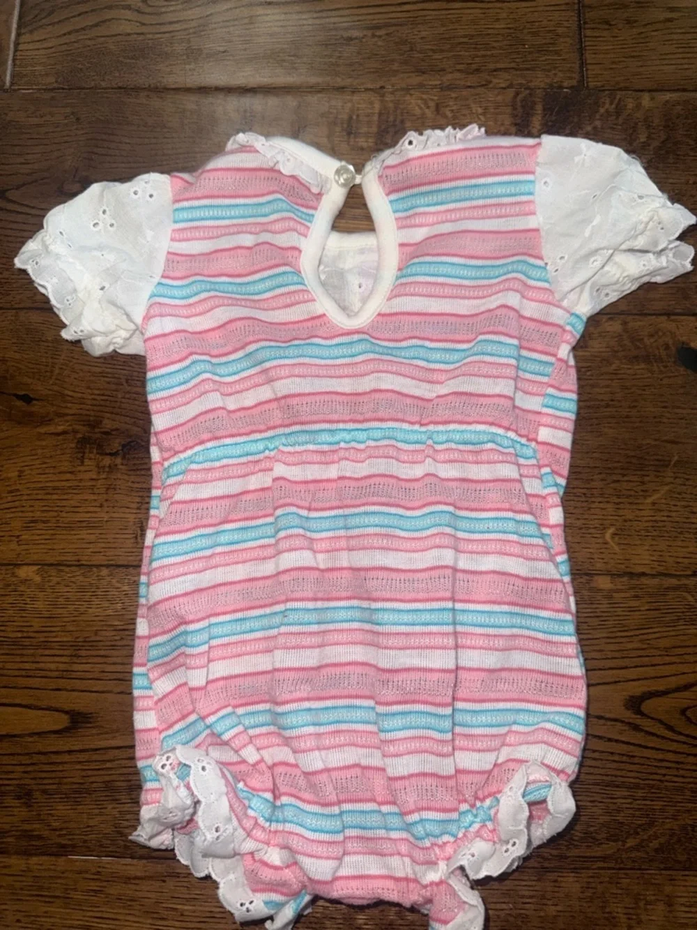 Vintage Baby Girl Striped Lace Bubble Romper 3-6 Month